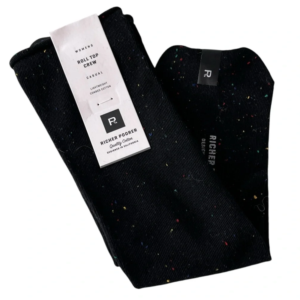 NEW Richer Poorer Womens Roll Top Crew Socks Lightweight Black Size 5-10